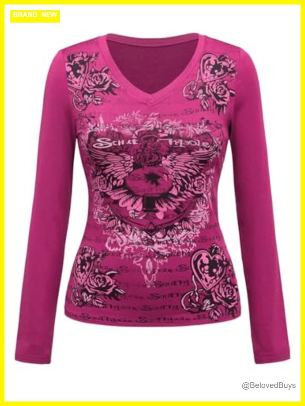 Y2K Grunge Graphic Long Sleeve V Neck Slim Fit Fitted Tee Top